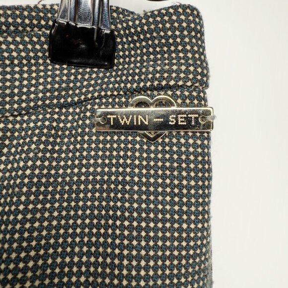 TWIN-SET Simona Barbieri 44% Wool Fall Micro Check Cuffed Ankle Trousers Sz S - Picture 4 of 9